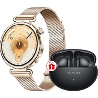 Умные часы Huawei Watch GT 6 41 мм (золотистый, с золотистым миланским браслетом, международная версия) + наушники Huawei FreeBuds 6i по акции - фото1